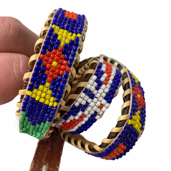 Hand Beaded Cowhide Leather Thin Eagle Belt 30 main image 6